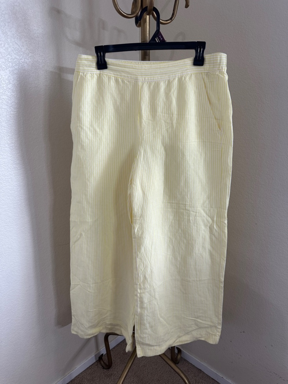 LOFT Linen Pale Yellow Striped Wide-Leg Pants